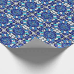 Papier Cadeau Argent Métallisé, Style Vitrail Teinté de Bleu