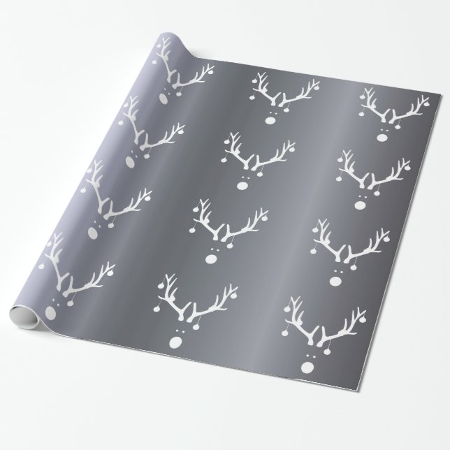 Papier Cadeau Argent moderne drôle rennes de Noël abstraits (Déroulé)