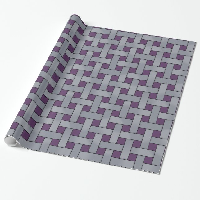 Papier Cadeau Argent tissé graphique sur la couleur pourpre (Déroulé)