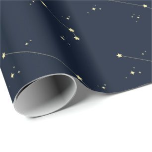 Papier Cadeau Aries Constellation Stars Dark Navy Bleu sans join
