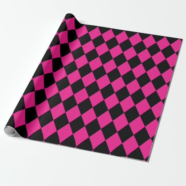 Papier Cadeau Arlequin motif en diamant rose et noir (Déroulé)