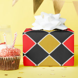 Papier Cadeau Arlequin rouge et or