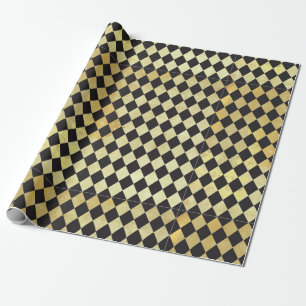Papier Cadeau Arlequin Vintage en or et noir