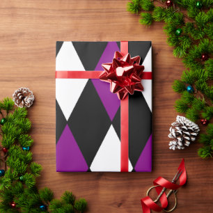 Papier Cadeau arlequin violet noir et blanc cirque clown