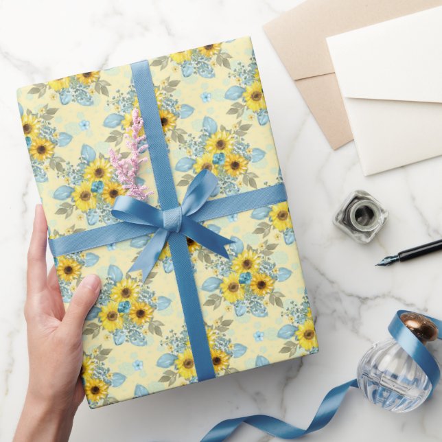 Papier Cadeau Arrangement de tournesol bleu et jaune (Cadeaux)