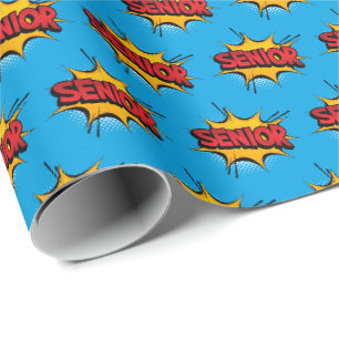Papier Cadeau Arrière - plan bleu Super Hero Senior