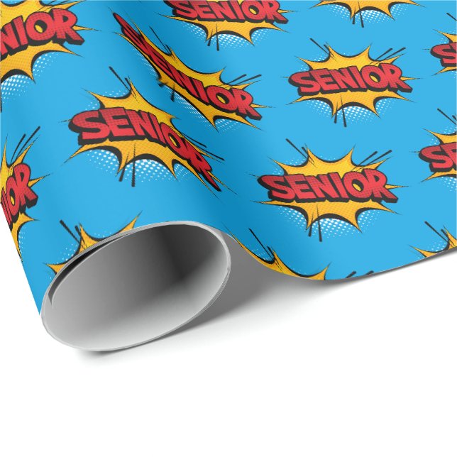 Papier Cadeau Arrière - plan bleu Super Hero Senior (Coin rond)