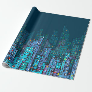 Papier Cadeau Arrière - plan de Cityscape de nuit. Illustration 