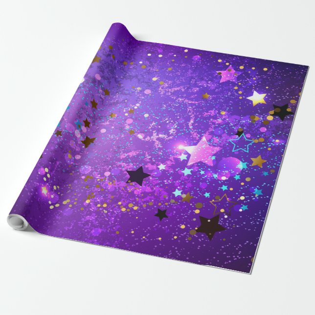 Papier Cadeau Arrière - plan de feuille violet avec étoiles (Déroulé)