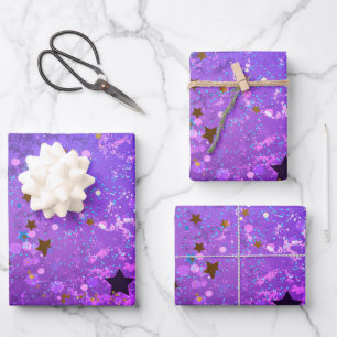 Papier Cadeau Arrière - plan de feuille violet avec étoiles