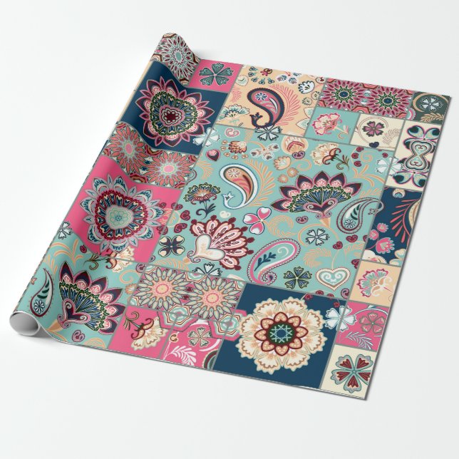 Papier Cadeau Arrière - plan de patchwork sans couture avec cach (Déroulé)