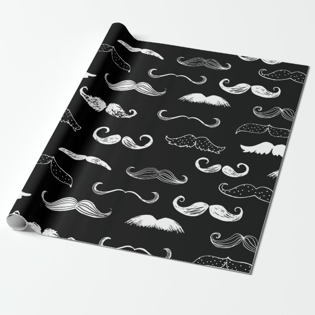 Papier Cadeau Arrière - plan de répétition noir et blanc Moustac (Déroulé)