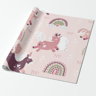 Papier Cadeau Arrière - plan magique avec de petites licornes et