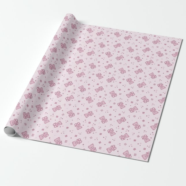 Papier Cadeau arrière - plan nounours rose (Déroulé)