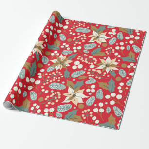 Papier Cadeau Arrière - plan rouge Poinsettia emballage vacances