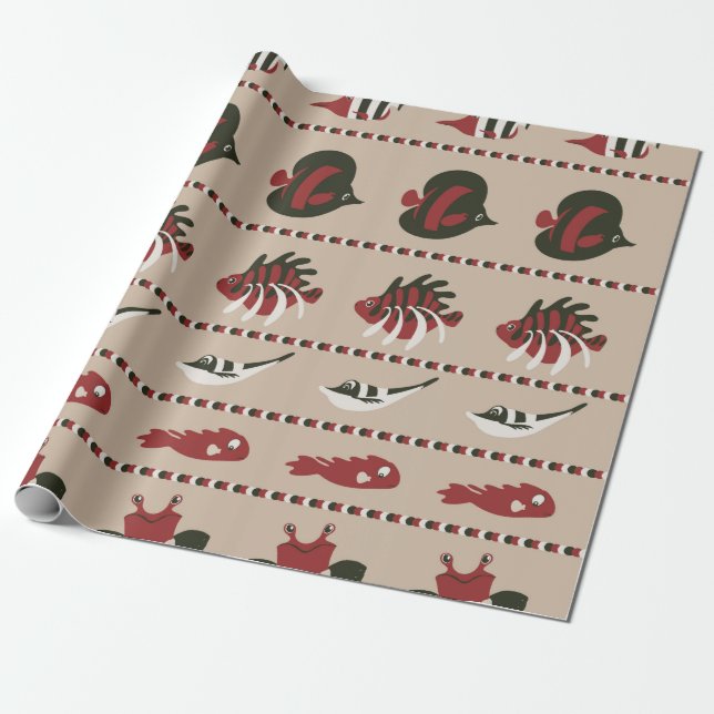Papier Cadeau Arrière - plan sans couture avec vie marine - crab (Déroulé)