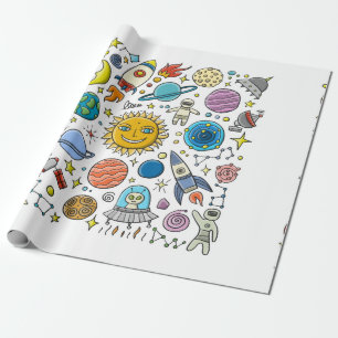 Papier Cadeau Arrière - plan spatial. Planètes du système solair