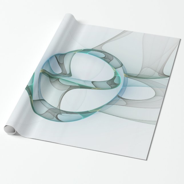 Papier Cadeau Art Abstrait moderne Fractal Bleu Turquoise Gris (Déroulé)