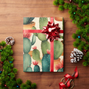 Papier Cadeau art aquarelle coloré de cactus 