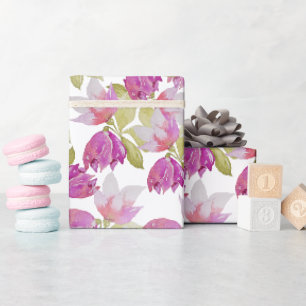 Papier Cadeau Art aquarelle de la fleur de magnolia au lilas ros