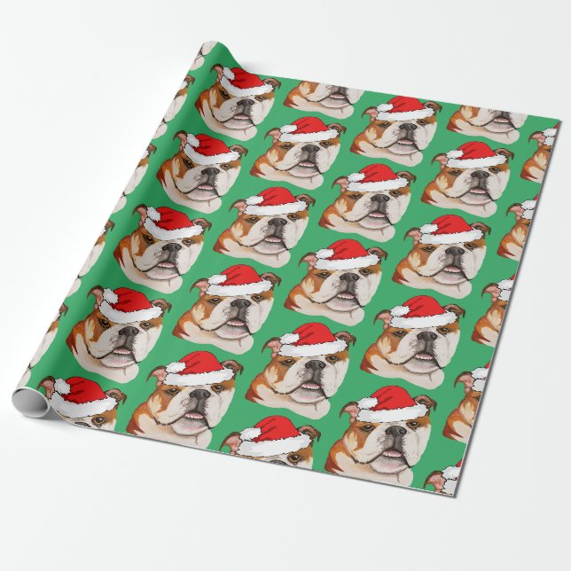 Papier Cadeau Art Brown de Noël English Bulldog Wigglebutt (Déroulé)