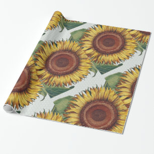 Papier Cadeau Art de fleur de damas vintage tournesol