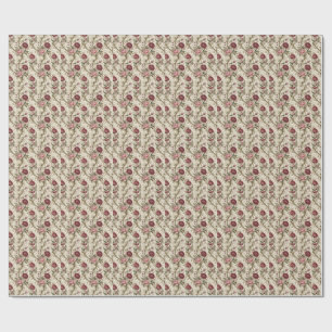 Papier Cadeau Art de motif floral de rose botanique et damas vin