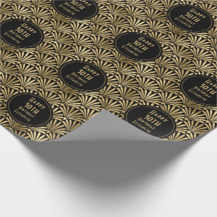 Papier Cadeau Art Déco Black & Gold Custom Joyeux 30e anniversai