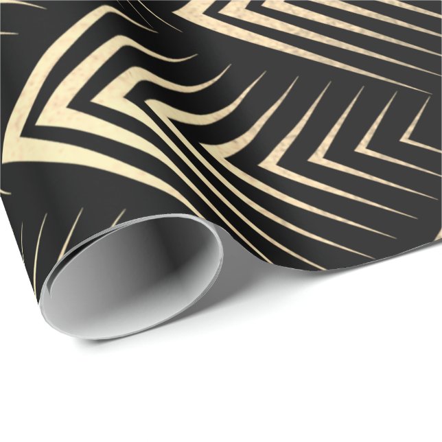 Papier Cadeau Art Déco Black Gold Sepia Géométrie (Coin rond)
