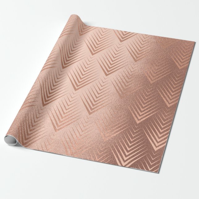 Papier Cadeau Art Déco Blush Rose Cuivre Elégante Géométrie (Déroulé)