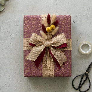 Papier Cadeau Art Déco filigrane d'or   Merlot profond Merlette