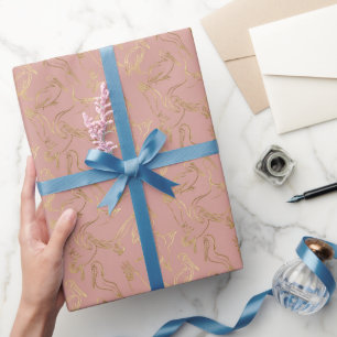 Papier Cadeau Art Déco filigrane or Pélican Quartz Rose