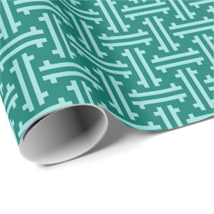Papier Cadeau Art déco furet chinois, turquoise et aqua