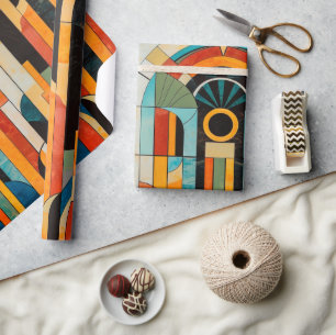 Papier Cadeau Art déco géométrique coloré motif 2