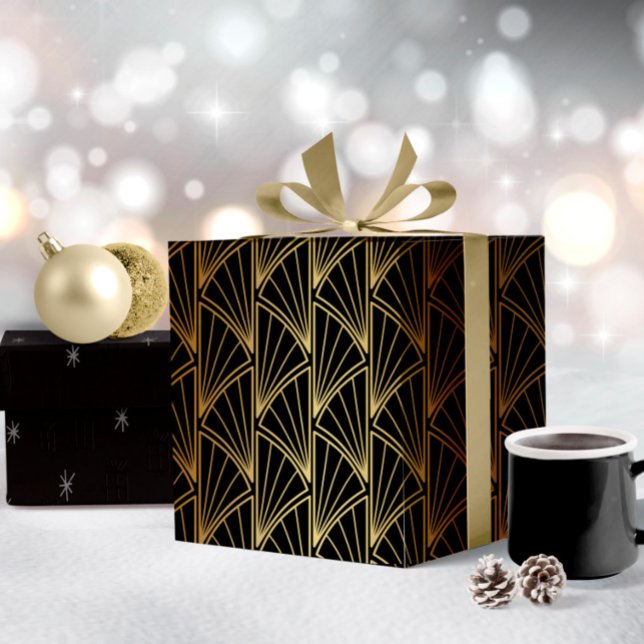 Papier Cadeau Art Déco Géométrique Gold Foil/Black ID492 (Créateur téléchargé)