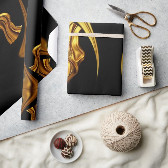 Papier Cadeau Art Deco Glamour: Abstract Liquid Gold Luxury Gift (Artisanat)