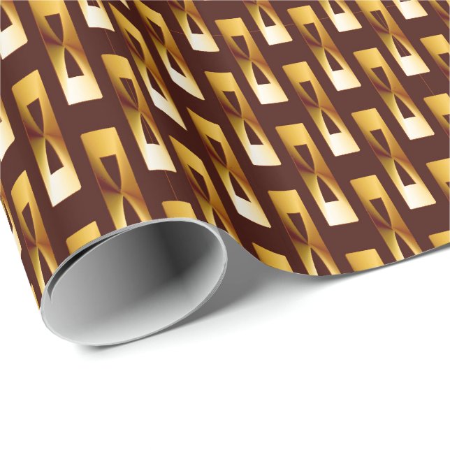 Papier Cadeau Art Déco Metallic Géométrique - Or et chocolat (Coin rond)