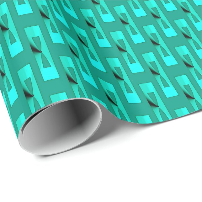 Papier Cadeau Art Déco Metallic Géométrique - Peacock et Turquoi (Coin rond)
