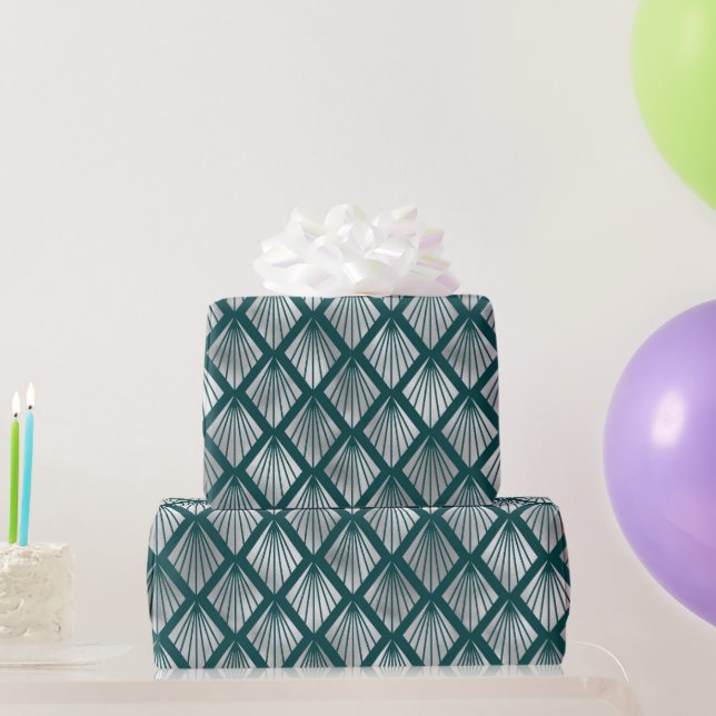 Papier Cadeau Art Déco moderne Turquoise Argent (Cadeaux de fête)