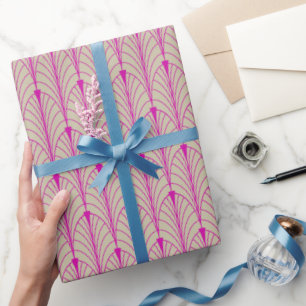 Papier Cadeau Art Déco Motif 04 - Bold Magenta sur Off-White