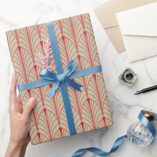 Papier Cadeau Art Déco Motif 04 - Perse rouge sur blanc cassé (Cadeaux)