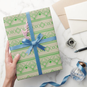 Papier Cadeau Art Déco Motif 08 - Vert forêt sur blanc cassé