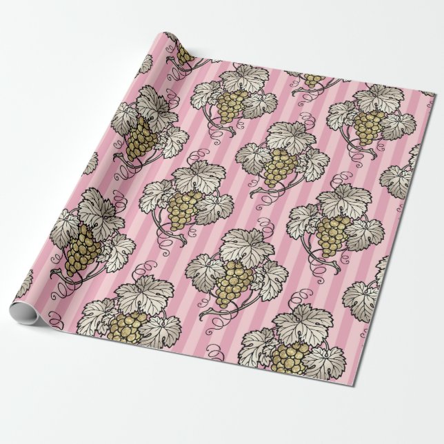 Papier Cadeau Art déco rose et or Vin à thème (Déroulé)