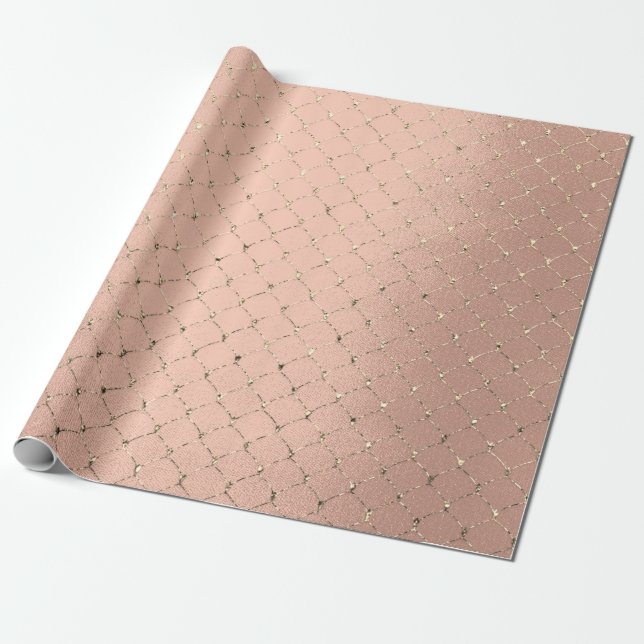 Papier Cadeau Art Déco Rose Gold Sepia Faux Gold Net (Déroulé)