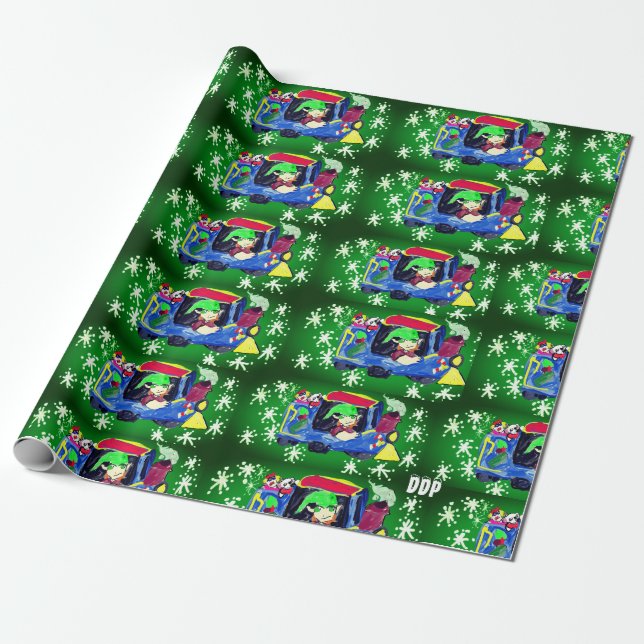 Papier Cadeau Art deux de train de Noël (Déroulé)