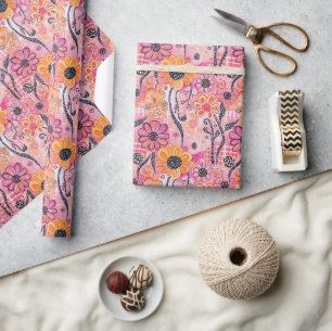 Papier Cadeau Art Floral Impression - Fleurs Abstraites et Vins 