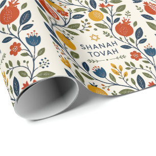 Papier Cadeau Art folklorique moderne Shana Tovah botanique