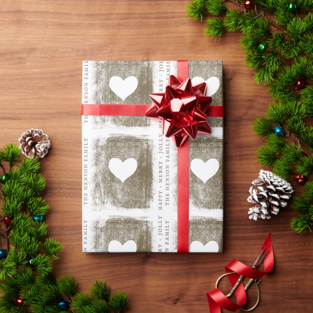 Papier Cadeau Art Golden Heart Dessin Famille Noël (Cadeau de vacances)