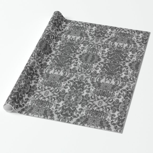 Papier Cadeau Art gothique Soft Black Damask Imprimer (Déroulé)