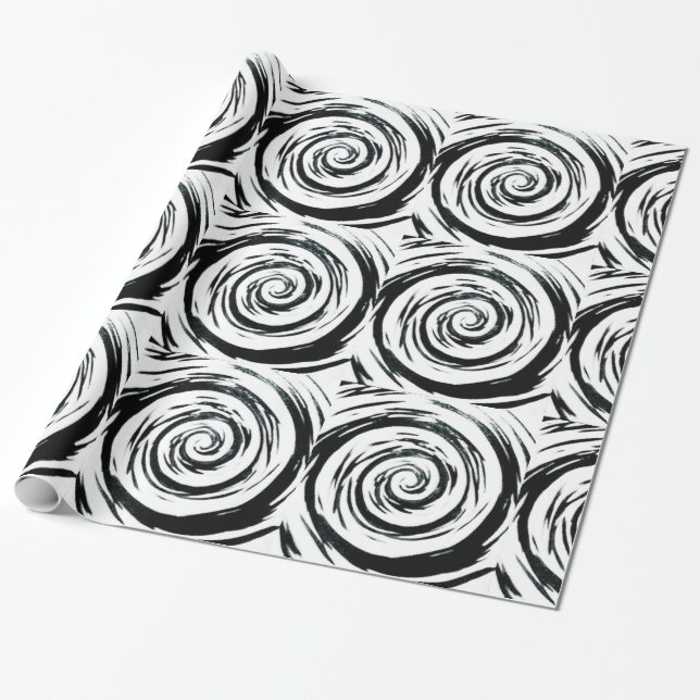 Papier Cadeau Art hypnotique blanc et noir de remous (Déroulé)